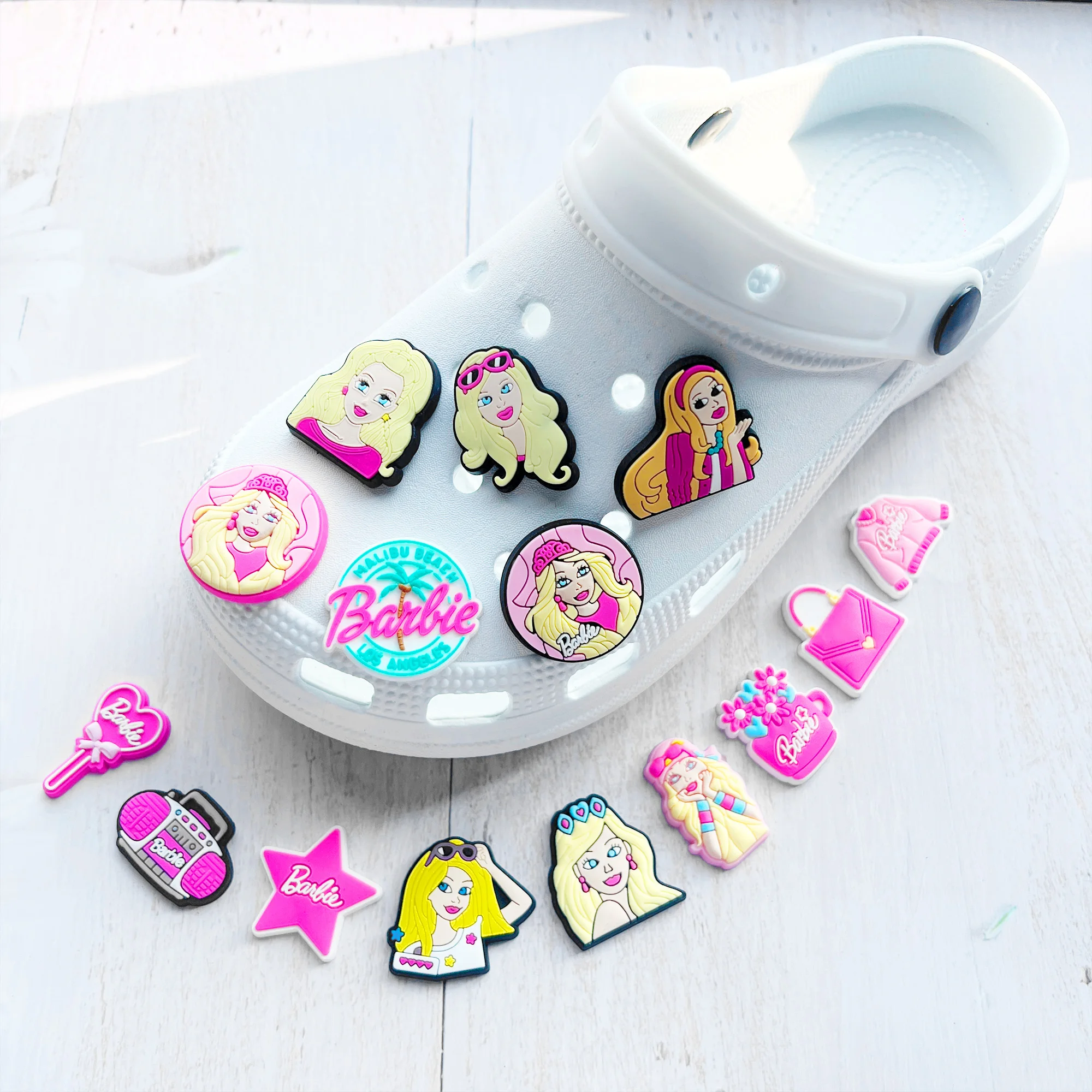 1pcs Miniso Pink Barbie series shoe Charms Designer for Shoe Charms Accessories for Classic Clog Kids Gift Hot Sale