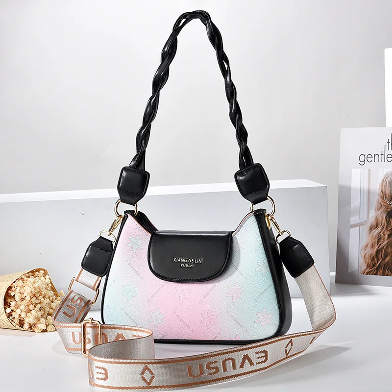 

Cute Sweet Style Women's Bags Woven Hand-held Armpit Small Square Bag with Double Shoulder Strap Printed Women's Crossbody Bag