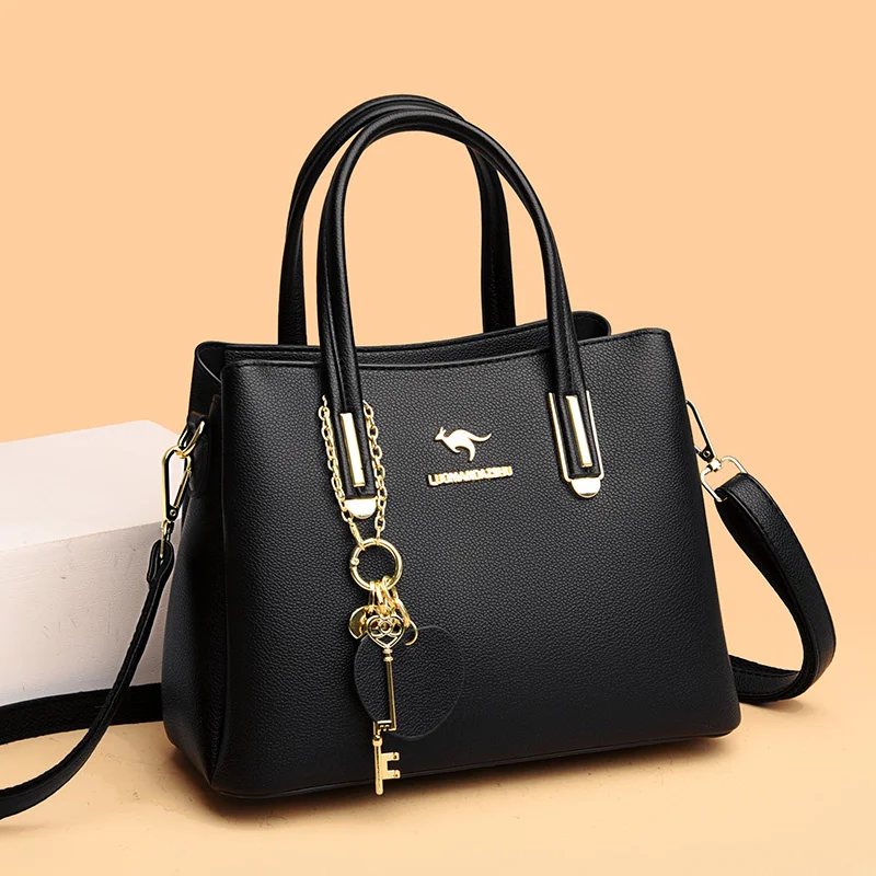 

3-Layer Large Capacity Women Tote Bag Women's Soft Leather Casual Shoulder Bags Retro Solid Color Crossbody Handbag 2024