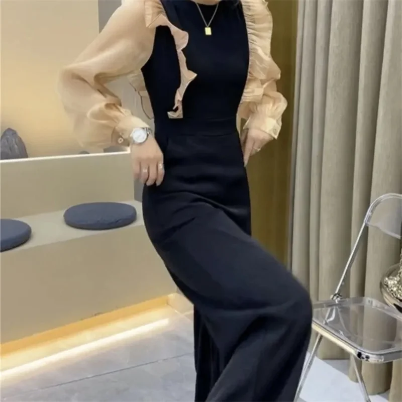 Net Red Temperament Ladies Jumpsuit Female 2024 Spring New Fungus Edge Waist Waist Show Thin Wide Leg Jumpsuit Suit