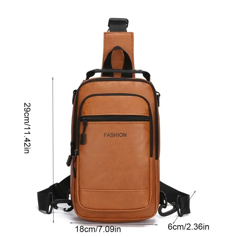 بو الجلود الرجال حقيبة الصدر جيوب متعددة متعددة متعددة الوظائف حقيبة كتف حبال حزام قابل للتعديل بلون الذكور حقيبة كروسبودي #6