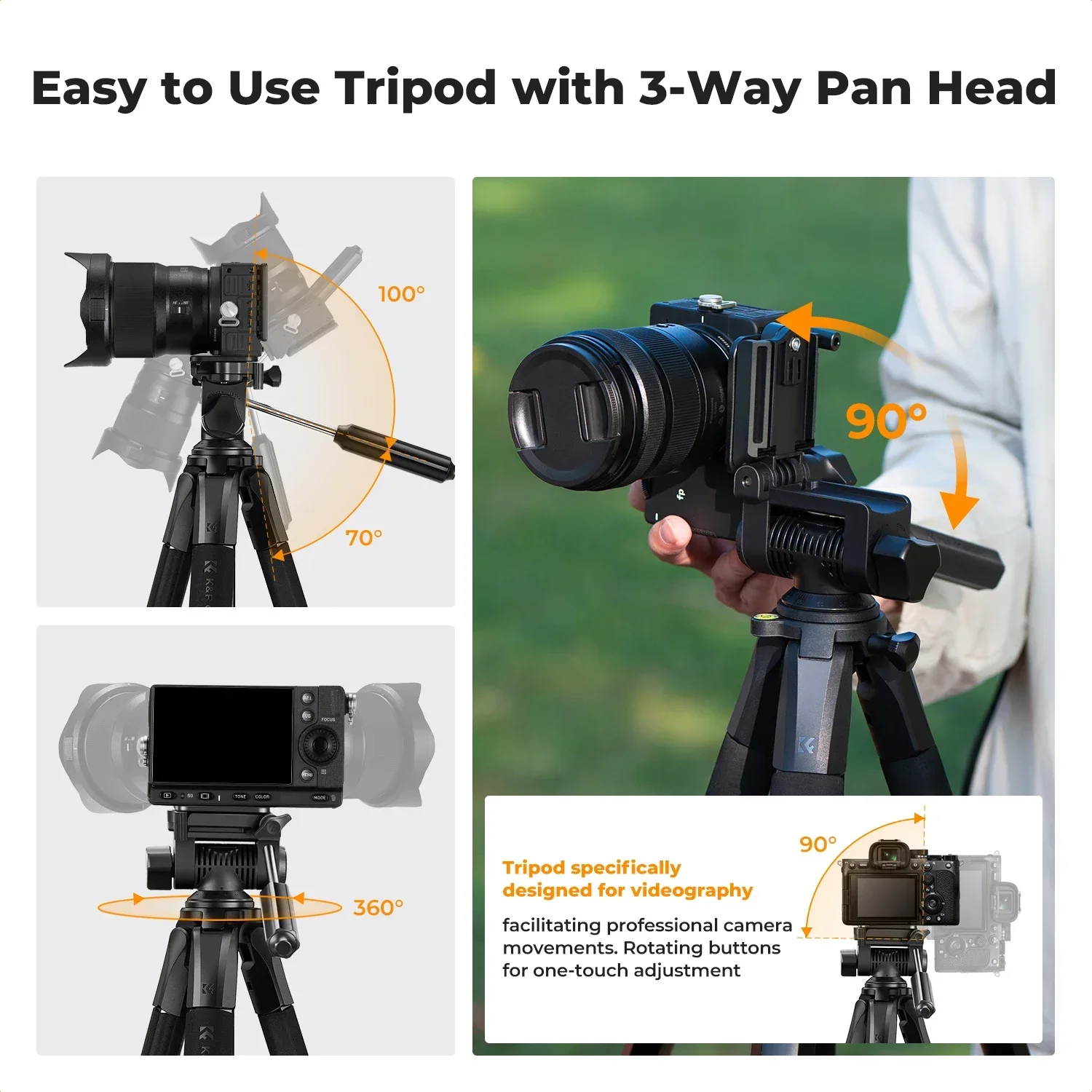 K&F CONCEPT Camera Telefoon Video-opname Statief Camera Statief 68 "Lichtgewicht Draagbare Reizen Outdoor DSLR Statieven