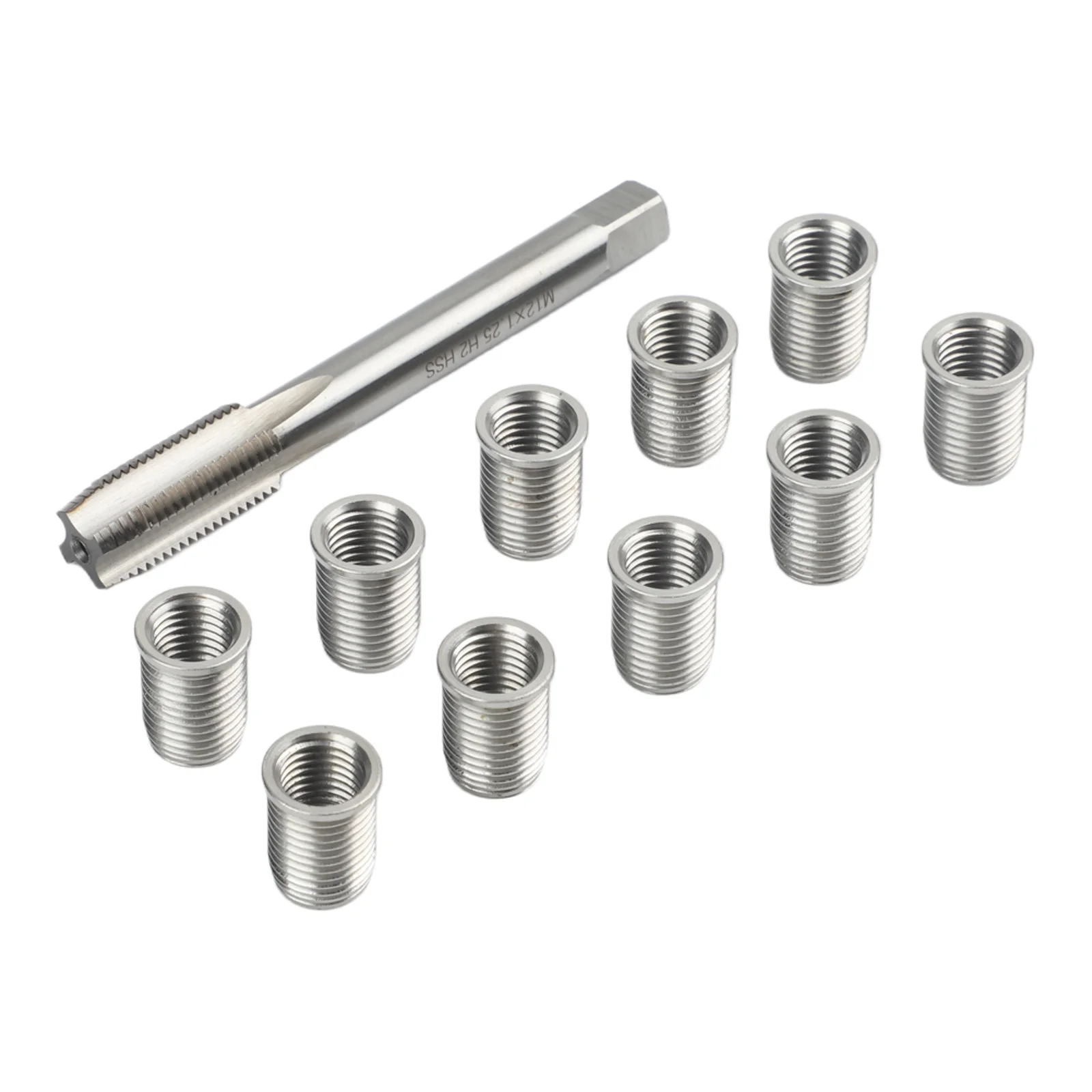 

11pcs M10X1.25 Thread Repair Kit with Precision Cut Tap and Galvanized Stainless Steel Inserts for Fixing Damaged Threads