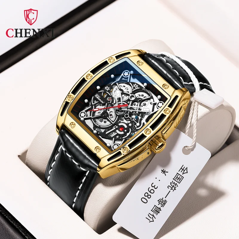 

Reloj Hombre 2023 CHENXI Watch Men Mechanical Watches Fashion Tonneau Leather Band Automatic Mechanical Wristwatches Men