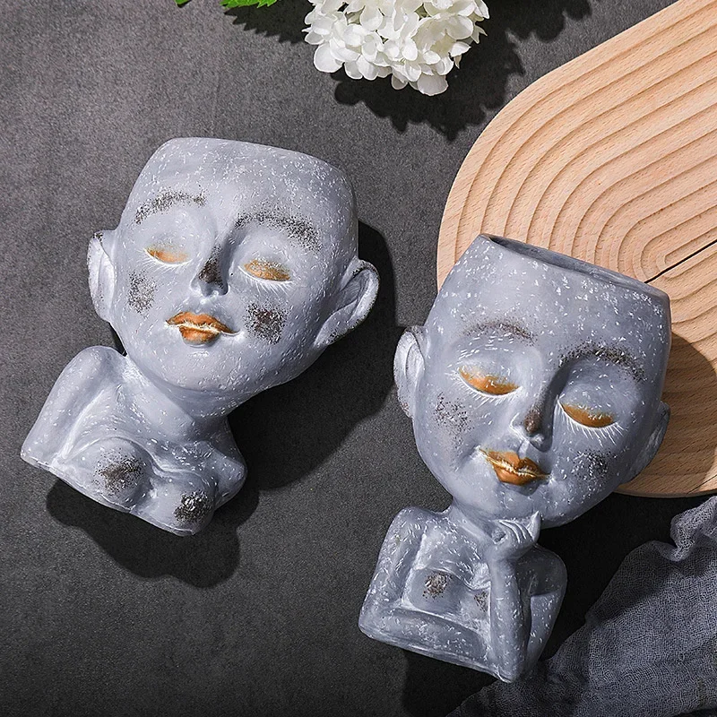 

New Modern Nordic Style Portrait Vase Human Flower Vases Decorative Ornaments Resin Flowerpots Plant Pot Room Art