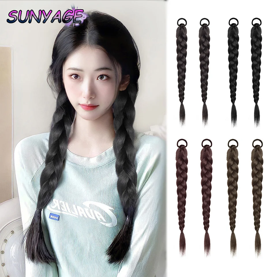 

SUNYAGE Synthetic Wig Weaving Female High Ponytail Simulation Cute Twisted Long Braid Spicy Girl Double Ponytail Wig