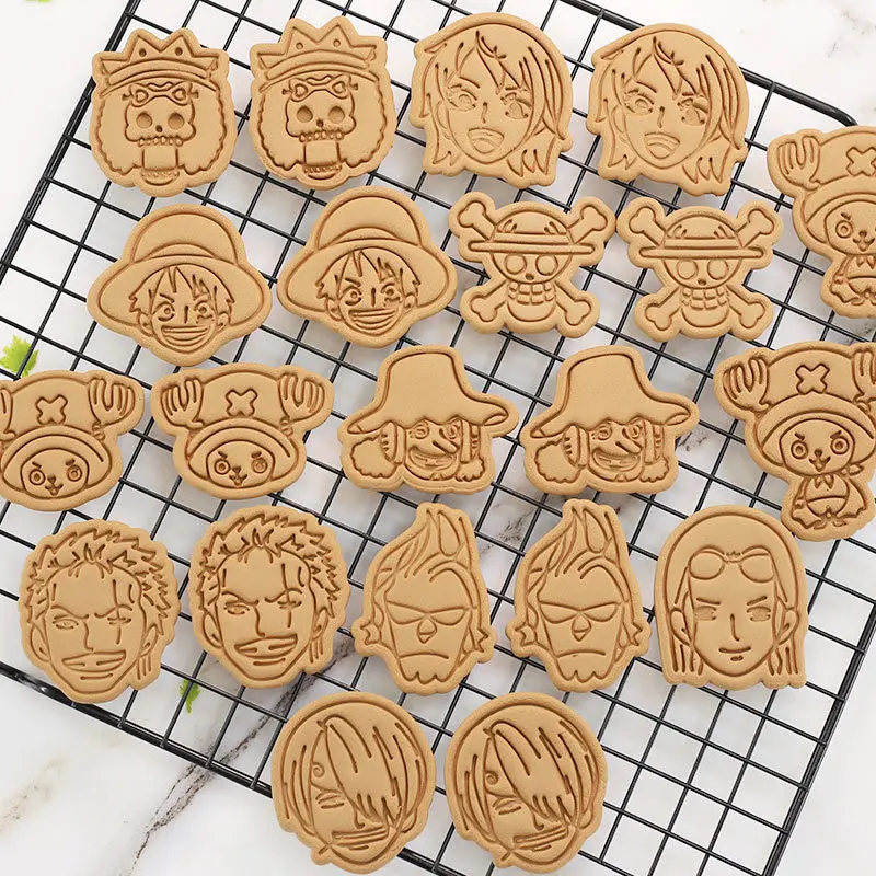 Anime One Piece Cookie Cutters Plastic 3D Figure Luffy Shape Pressable Biscuit Mold Cookie Stamp Kitchen Baking Pastry Bakeware