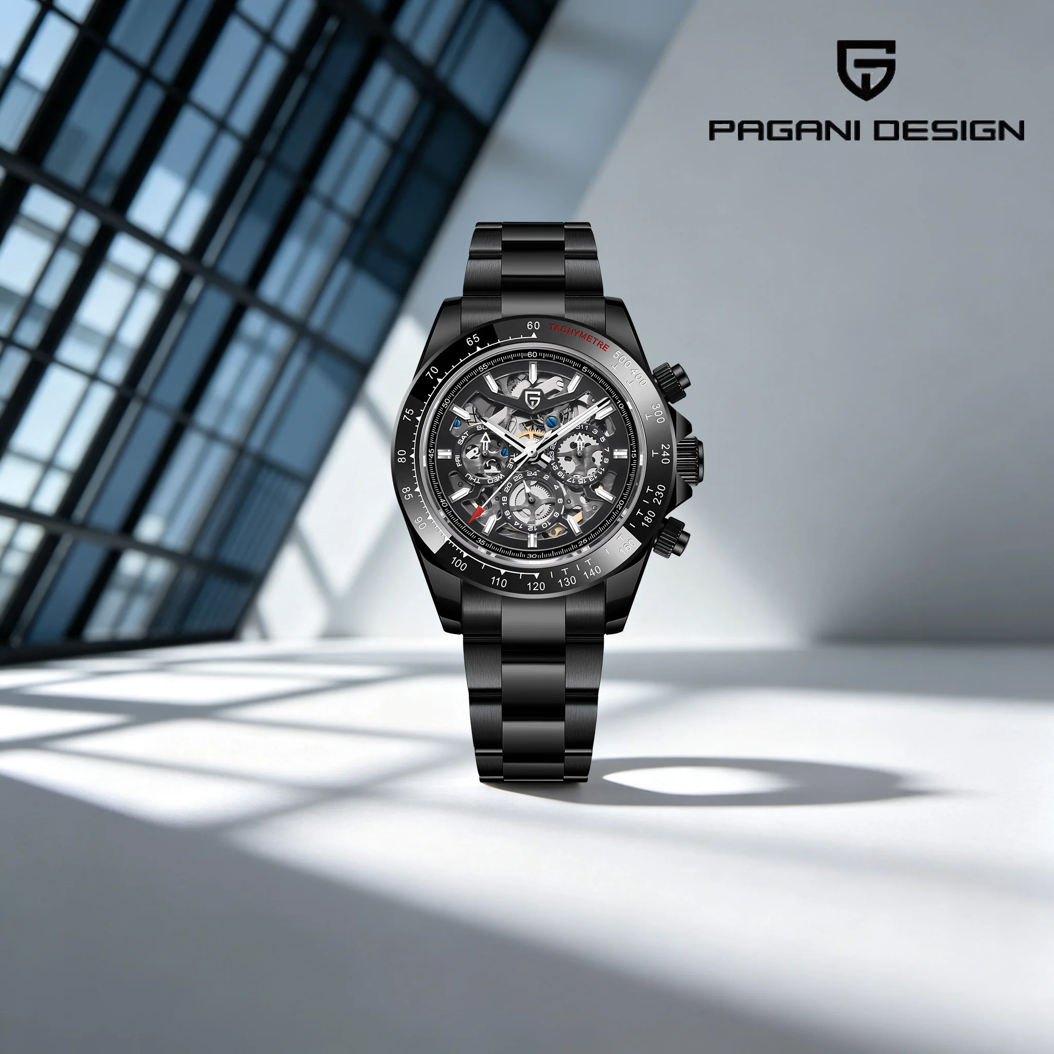 PAGANI DESIGN Business‑Racing Hybrid Mens Automatic Mechanical Watch Skeleton 3‑Eye Dial Luminous Dive Watch For Men Gift Option