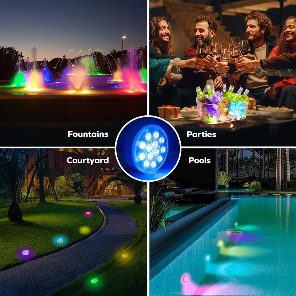 Rechargeable Submersible LED Pool Lights with Remote IP68 Waterproof Decor Light for Inground Pools,Parties,Hot Tubs,Vase Base