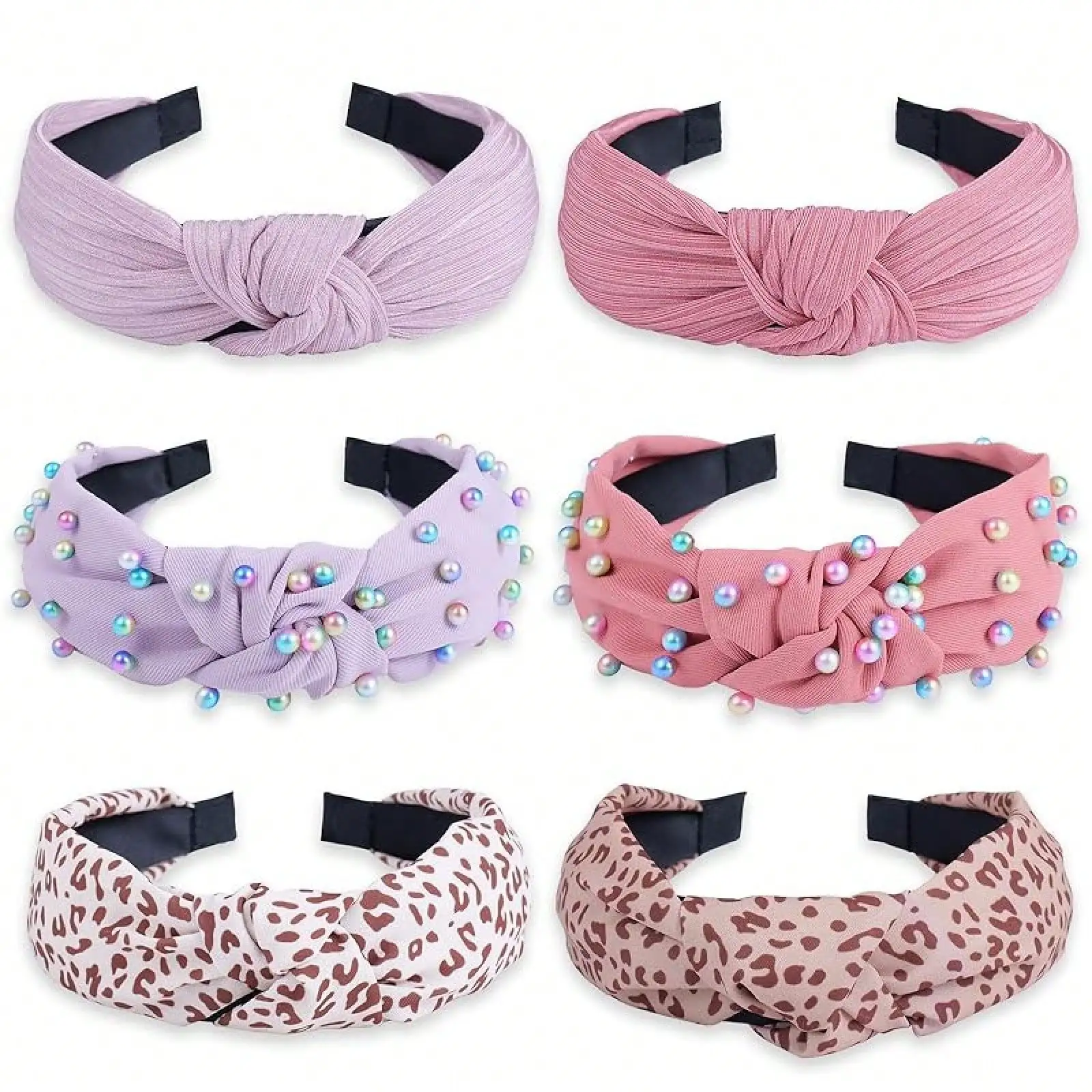 

Womens Headbands, 6Pcs Knotted Headbands No Slip Fashionable Wide Top Knot Turban Velvet Hair Hoops 3QKN