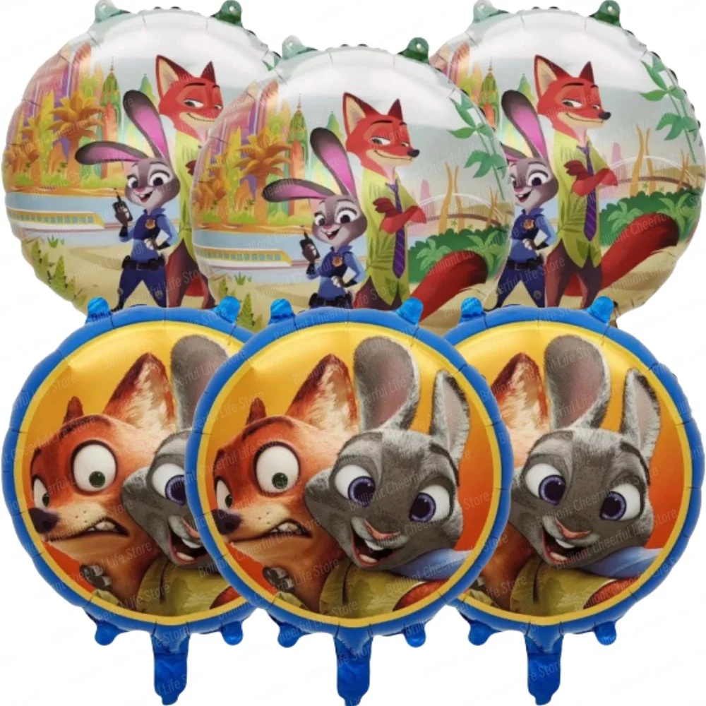 Zootopia Balloons Set for Kids, Aluminum Foil Balloons, Birthday Party Decorations, Baby Shower Toy Gift, Judy Nick, 6 PCs