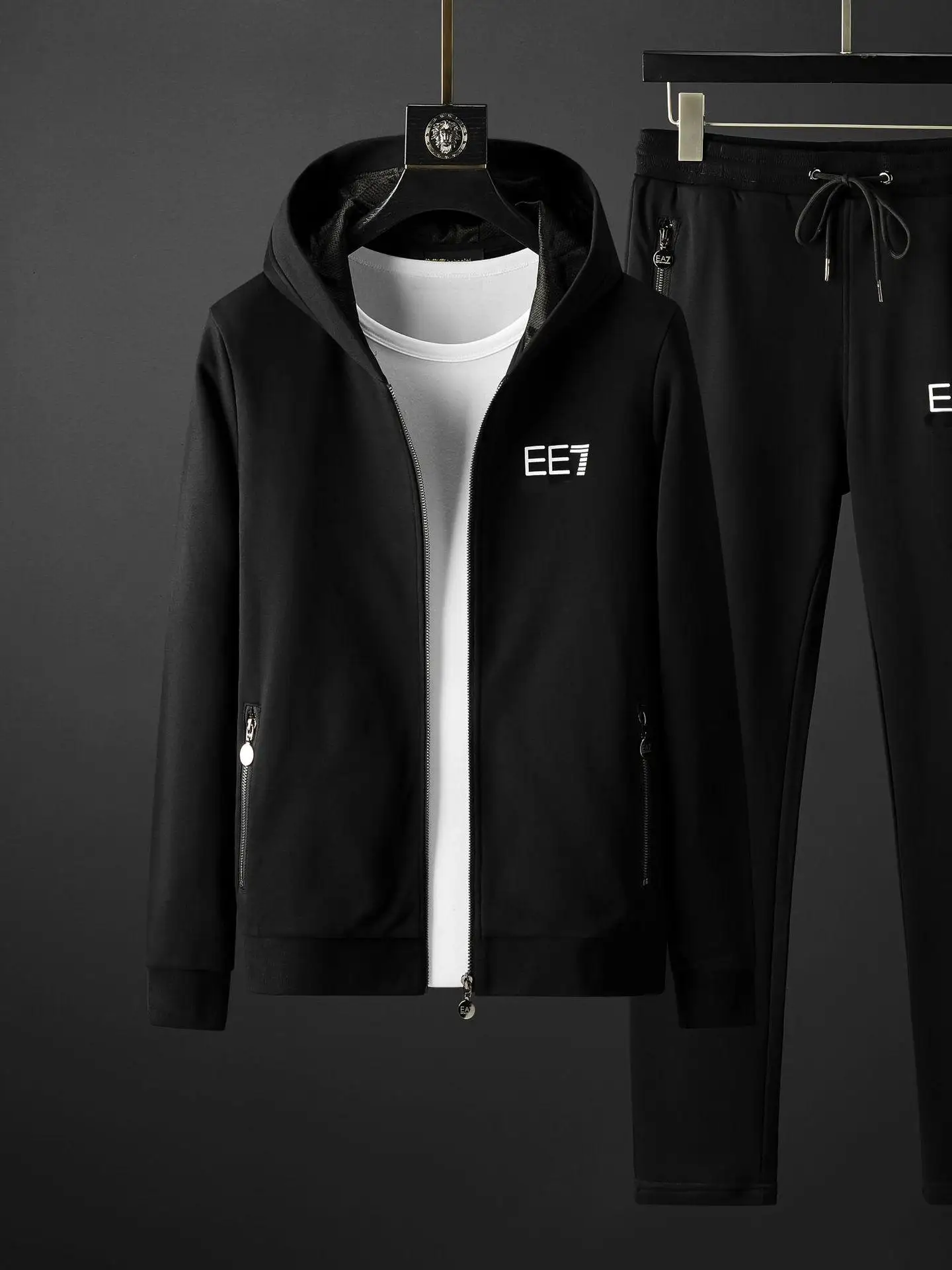 

Мужской осенний спортивный повседневный комплект: толстовка-кардиган с капюшоном и модные брюки 7/8 длины