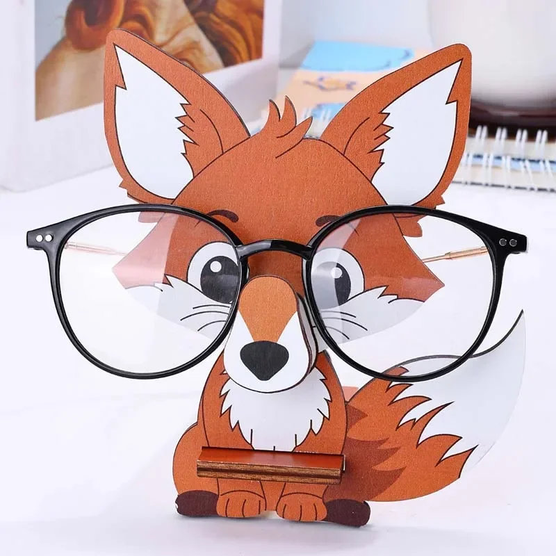 Oaoleer 3D Animal Fox Display Cute Wooden Carving Glasses Storage Holders Eyeglassses Rack Household Decor Eyewear Accessories