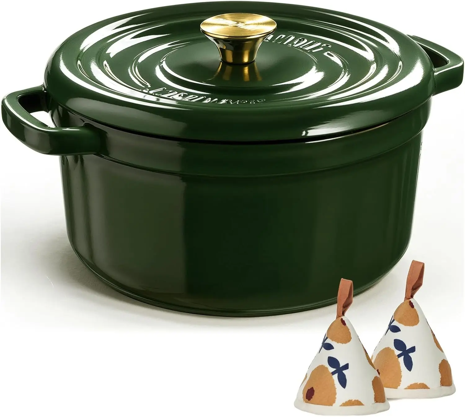 

5QT Enameled Cast Iron Dutch Oven with Lid, Cookbook & Potholders - Ideal for Braising, Stews, Roasting, Bread Baking