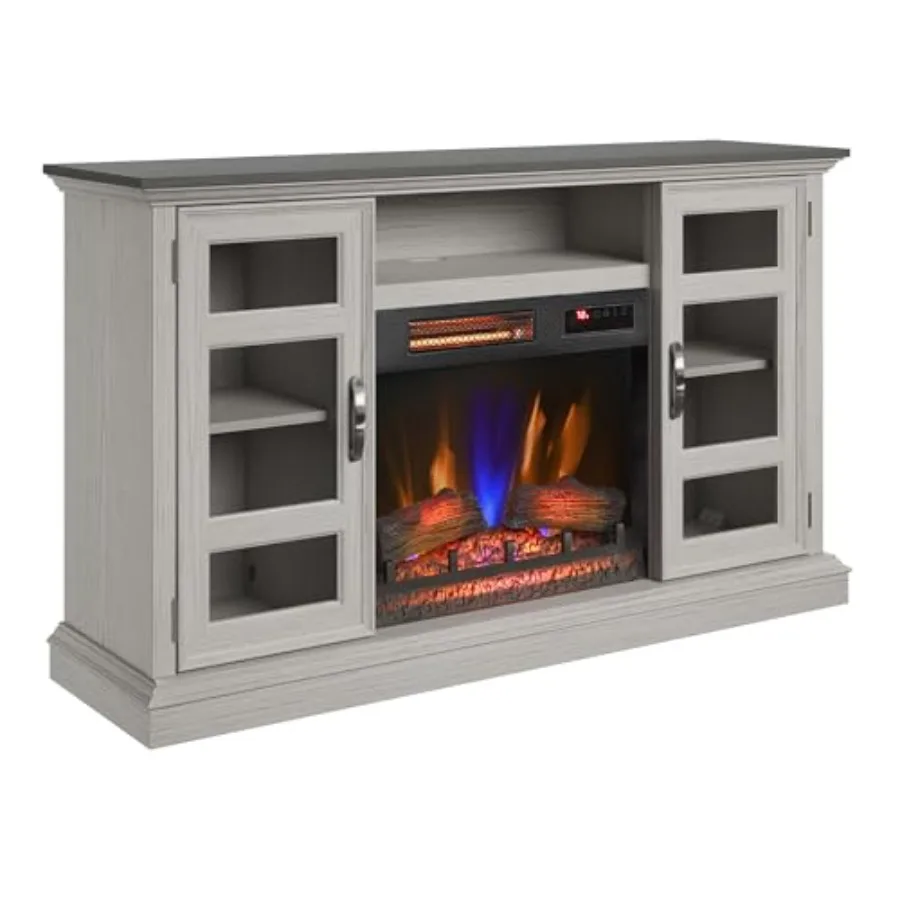 

Electric Fireplace Entertainment Center with Glass Cabinet Storage Designed for Modern Living Rooms and Home Offices Offers Ele