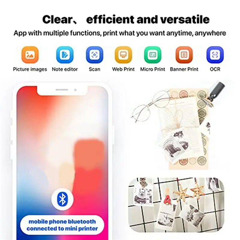 MALL  Sticker Printer Machine - Mini Bluetooth Inkless Thermal Photo Printer Compatible with Android IOS