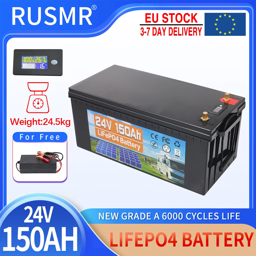 Batería LiFePO4 de 12V, 24V, 60AH, 120Ah, 200Ah, 300AH, células de fosfato de hierro y litio BMS integradas para campistas RV, carrito de Golf, almacenamiento Solar