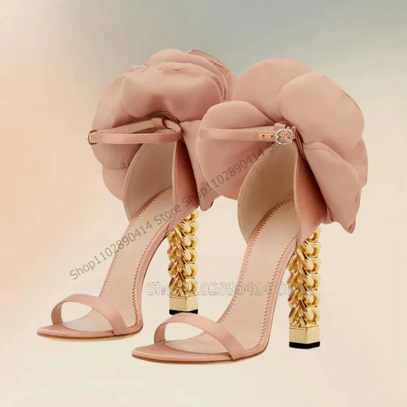 Dusty Pink Appliques Decor Open Toe Sandals Ankle Buckle Strap Women Shoes Strange Style Heels Fashion 2024 Zapatos Para Mujere