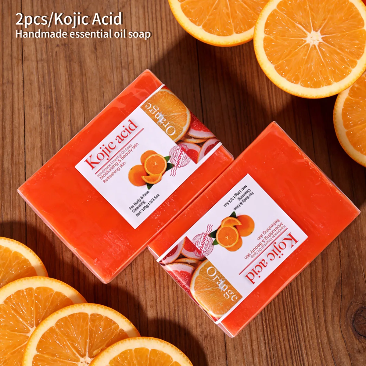 2 Stück/100 g Kojisäure süße orange handgemachte ätherische Ölseife reinigt sanft Gesicht und Körper handgemachte Seife