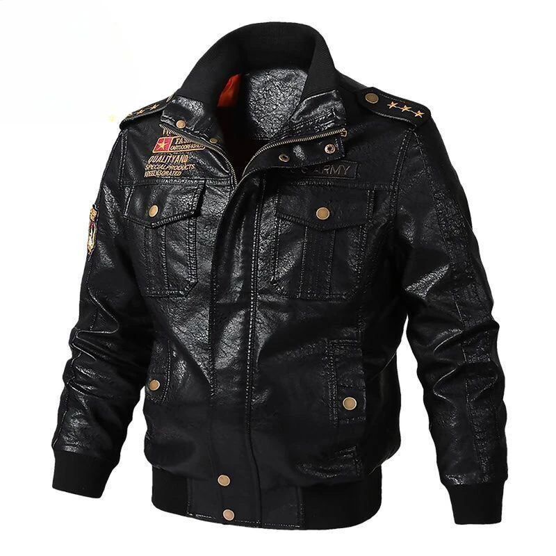 

Male Slim Leather Clothing Fashion Men Large Size Stand Collar PU Leather Jacket Winter Fleece-lined Thicken Warm Casual Outwear