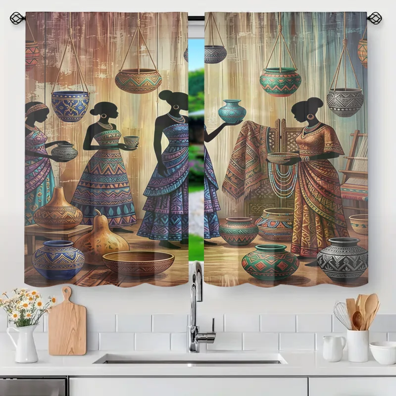 Bohemian Ethnic Market Curtain Boho Tribal Pottery Tapestry Window Dressing African Moroccan Aesthetic Tropical Vibe Filtered Su