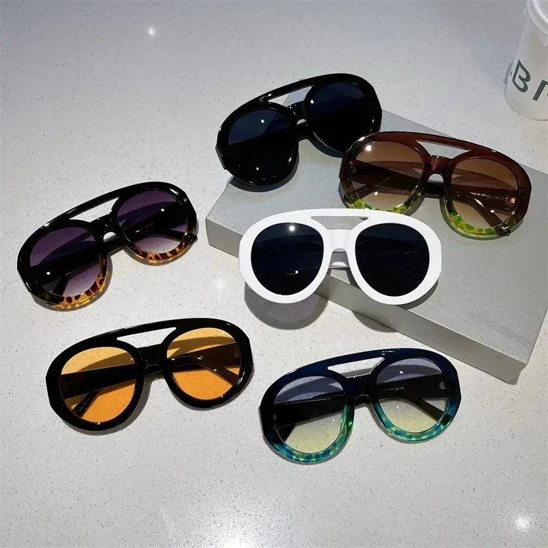 New Oversized Round Sunglasses Fashion Double Bridge Gradient Candy Color Women Shades Eyewear Trendy UV400 Sun Glasses image 5
