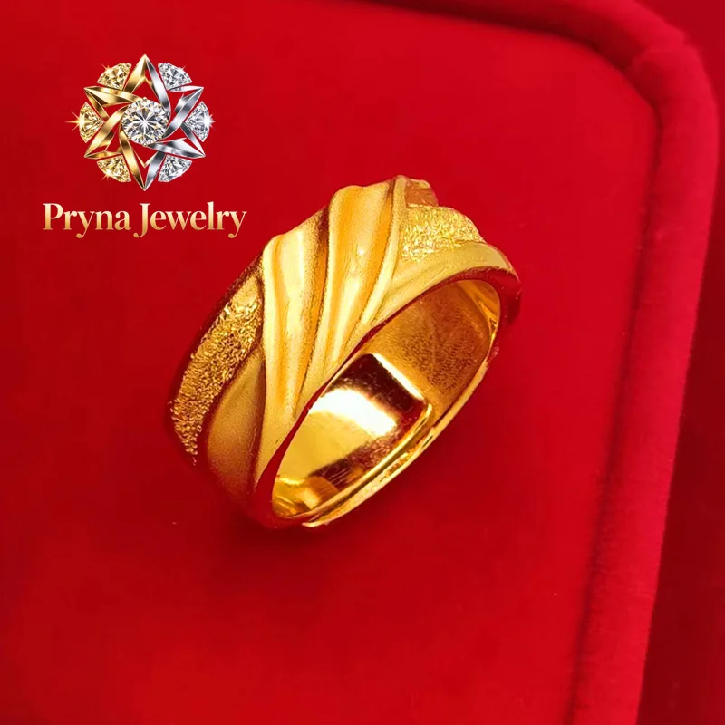 Pryna Jewelry   luxury real gold 24k certifid stars and sea men's ring au9999 gold wave pattern live ring Give a gift to your bo