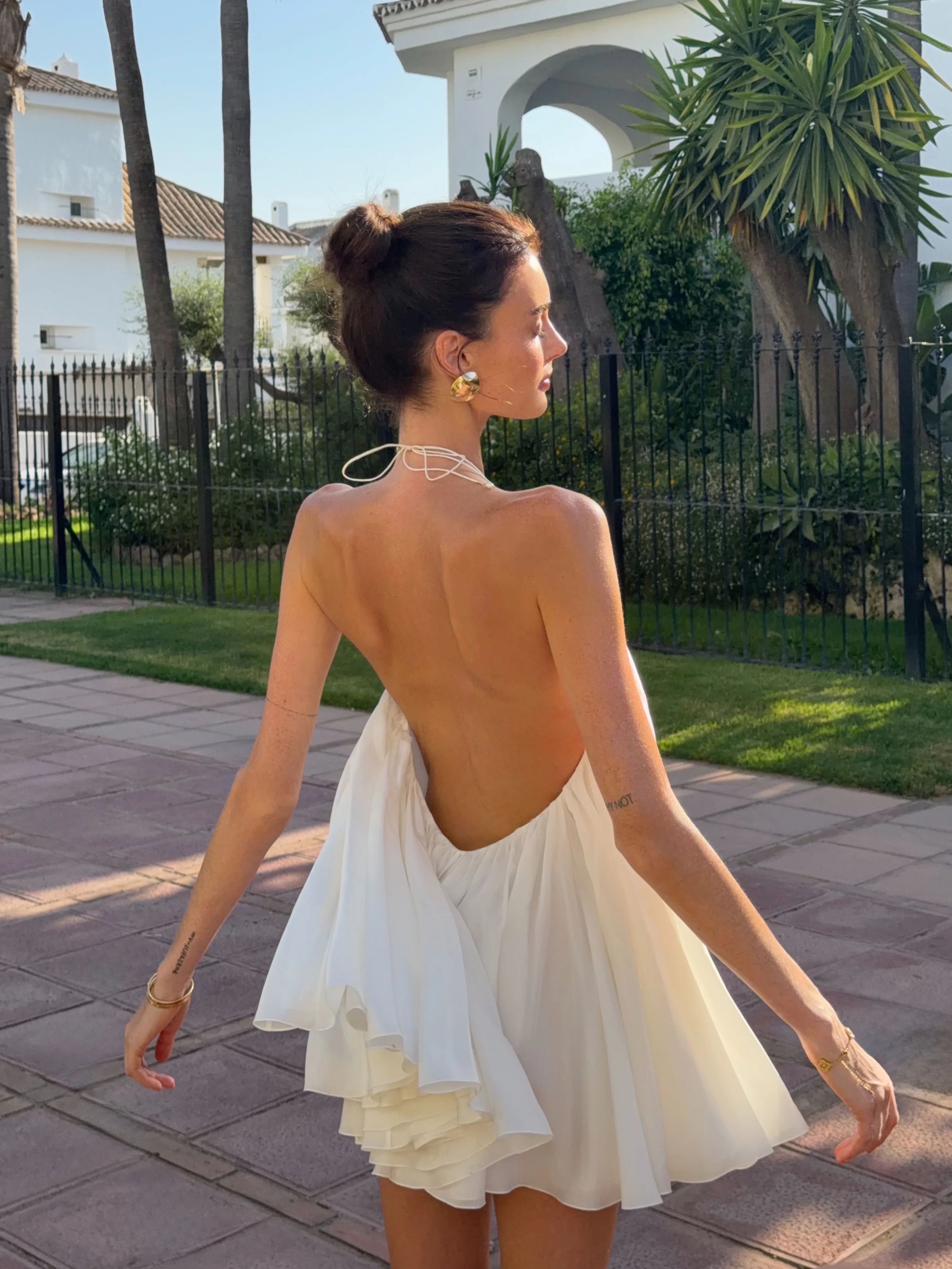 Elegant Halter Mini Dress Sexy Open Back Swing A‑Line Dress Sleeveless Tie Neck Party Beach Vacation Short Dress