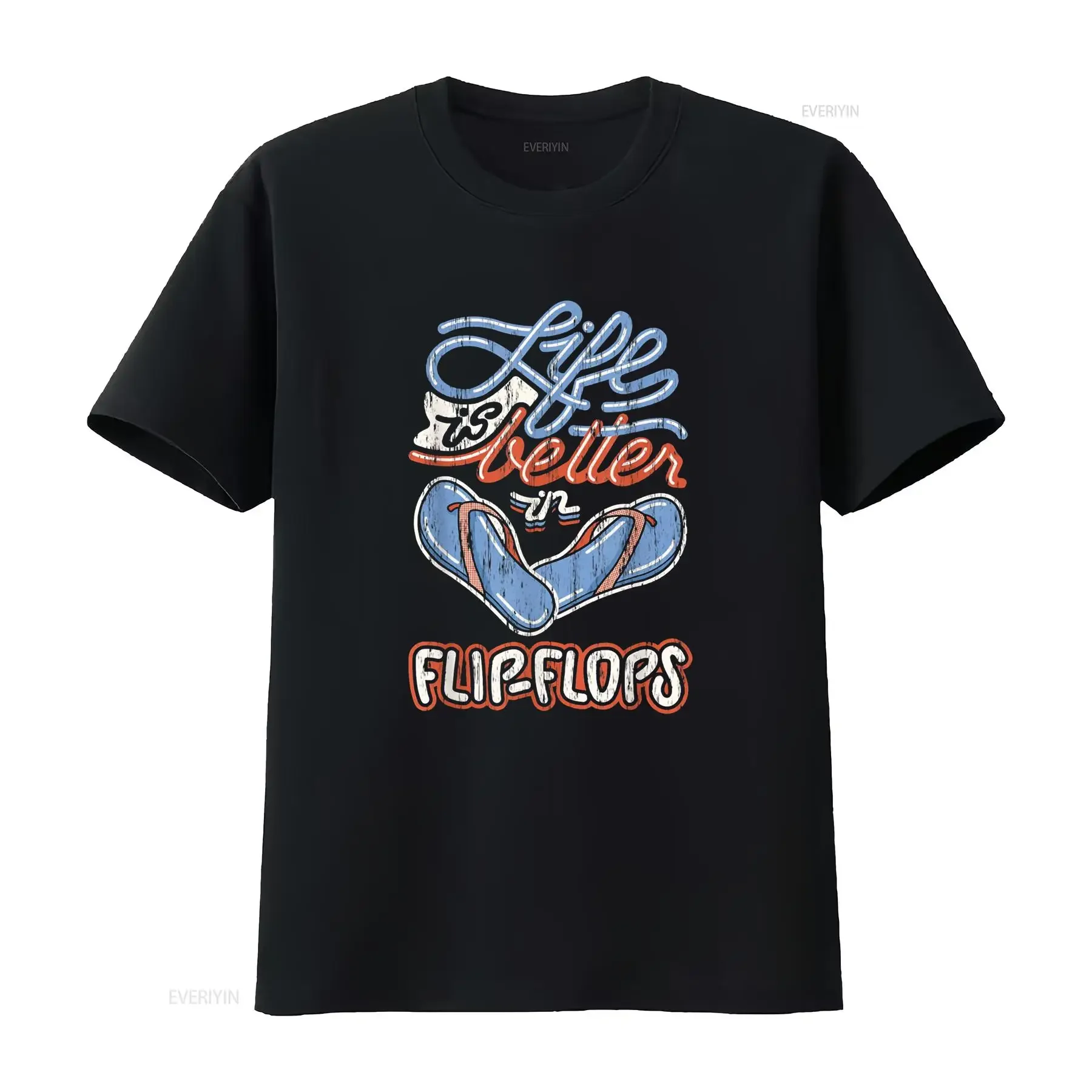 Life Is Better In Flip Flops Funny Summer Beach Vacation T Shirt vintage Washed Stretched Slightly streetwear Comfortable Soft
