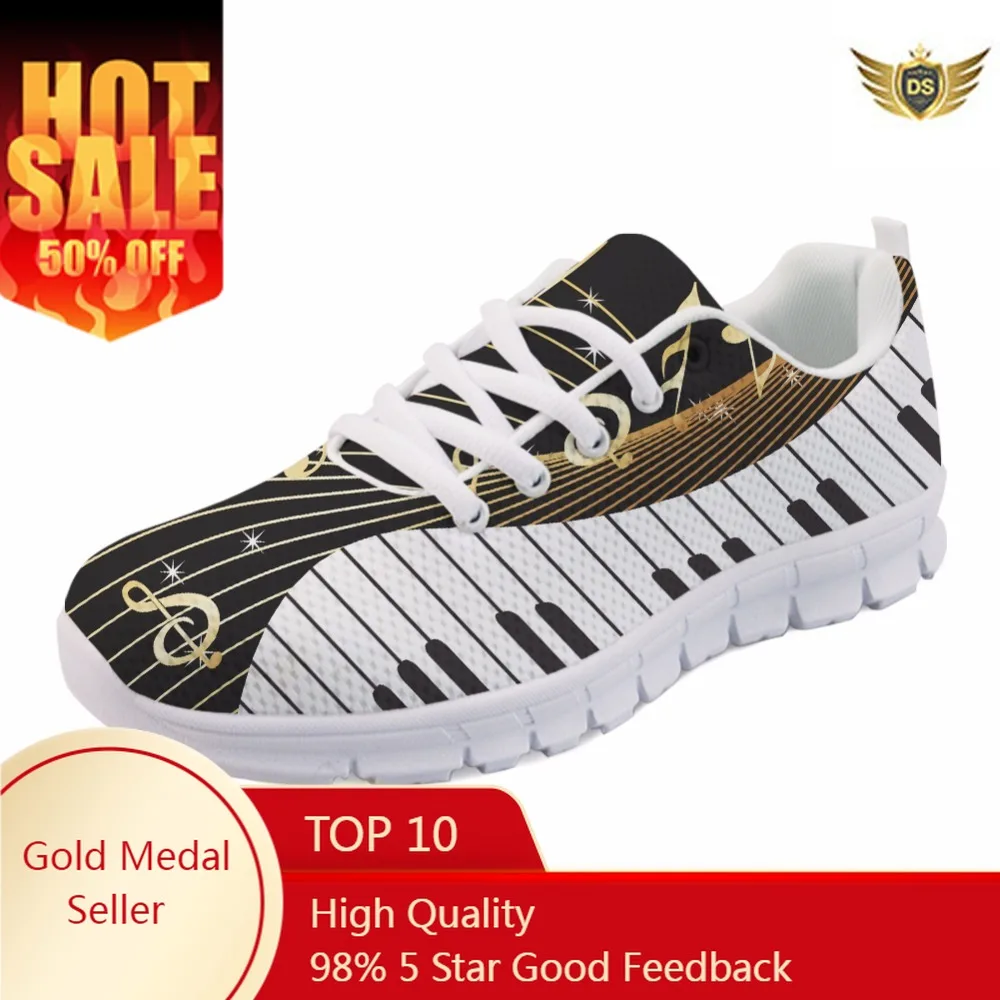 Piano Keyboard Printed Casual Sneaker Shoes Men Breathable Man Flat Shoes Fashion Music Note Design Mesh Shoes Male