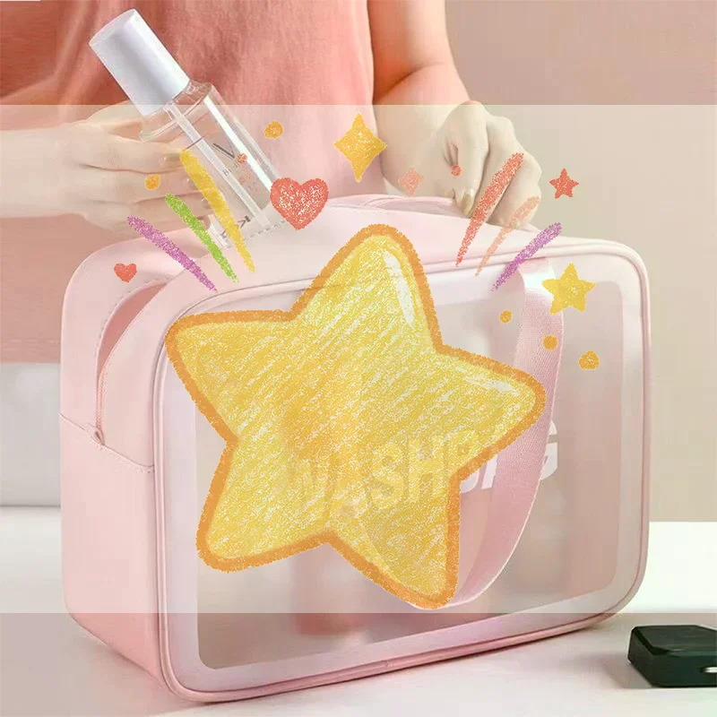 Dry-wet Separation Double Transparent PU Makeup Bag Portable Washing Bag Cosmetic Storage Bag Travel Fitness Swimming Essentials