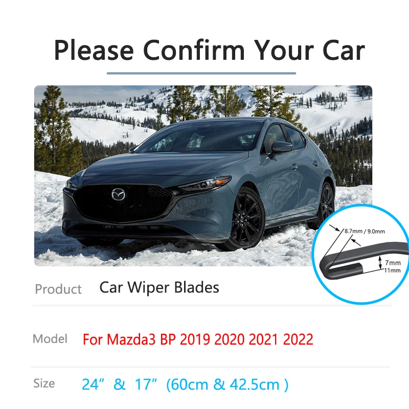 For Mazda3 BP 2019 2020 2021 2022 Rubber Strip Refill Front Wiper Blades Windshield Windscreen Auto Replacement Parts U J Hook