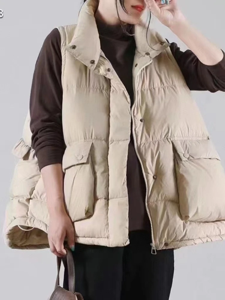 2025 Nuovo Piumino Autunno Inverno Vintage Colletto Casual Cappotto Allentato Top Donna Increspato Cuciture 90% Anatra Bianca Piumino Carro Armato