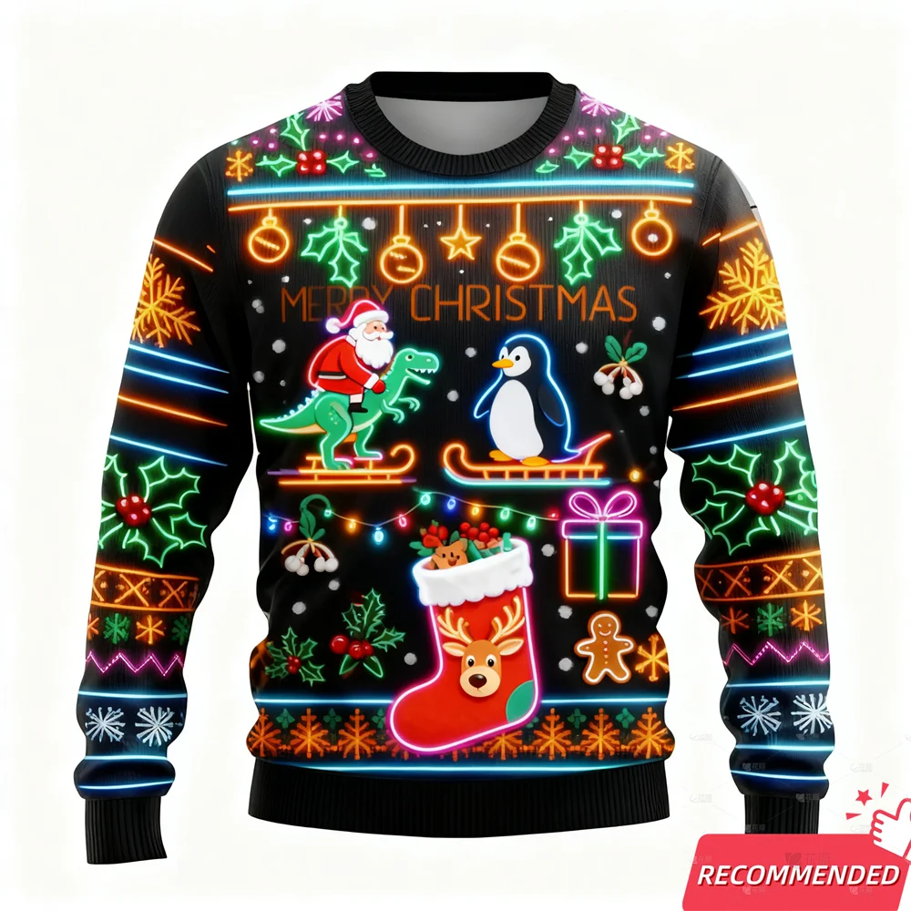 جديد سترة عيد الميلاد القبيحة للنساء الملابس 2025 مضحك وهمية أضواء النيون عيد الميلاد ضوء القبيح البلوز حفلة الهيب هوب للجنسين القمم