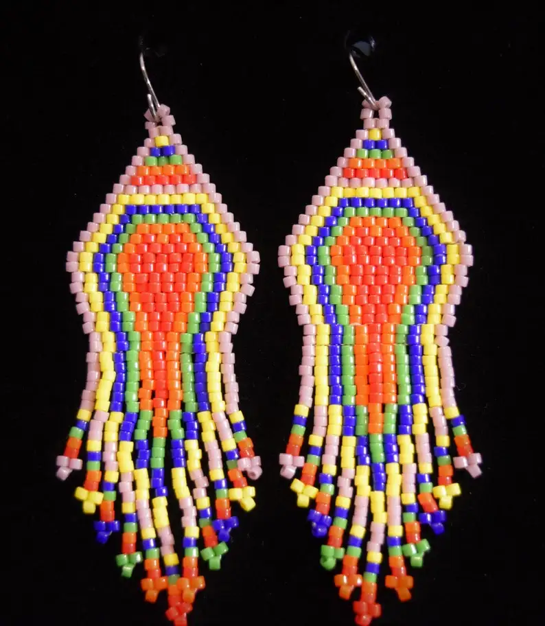 

Handmade Beaded Earrings Tassel Female Bohemia Geometry Fashion Gradient Rainbow Pattern Hand-woven Beaded Earrings for Women