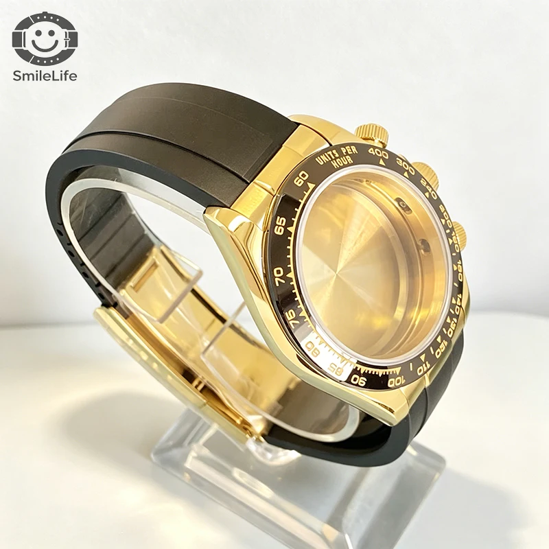 SmileLife 39 mm Dayton VK63 Uhrengehäuse mit schwarzem Kautschukarmband, Saphirglas, passend für VK63 Quarzwerk, Uhrenzubehör – Detail 6