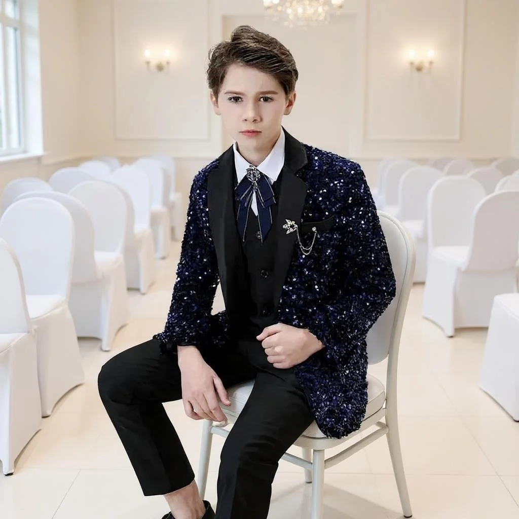 

Sequin Boys Suits for Photography Party Luxury Kids Wedding Tuxedo Evening Party Prince Kids Birthday Suit 3-16 Years Old