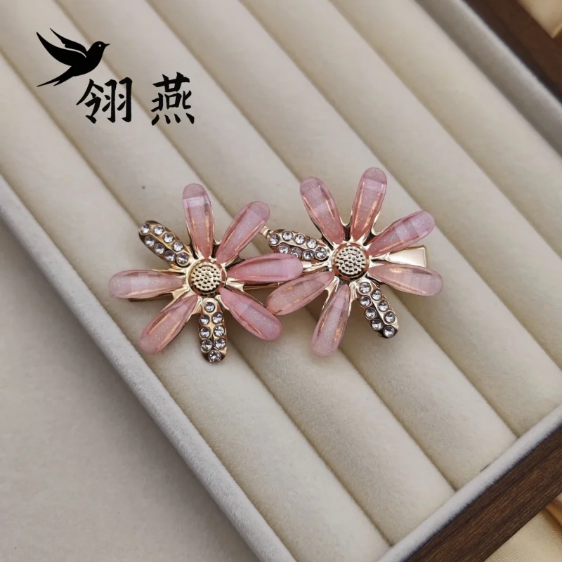 Phụ kiện tóc phong cách đường phố hoa đôi retro mới, kẹp tóc hoa thời trang