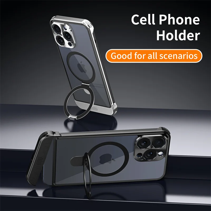 

Luxury Metal Clear Magnetic Bracket Phone Case For iPhone 15 14 Plus 13 12 15 Pro Max Aromatherapy Frameless Protective Cover