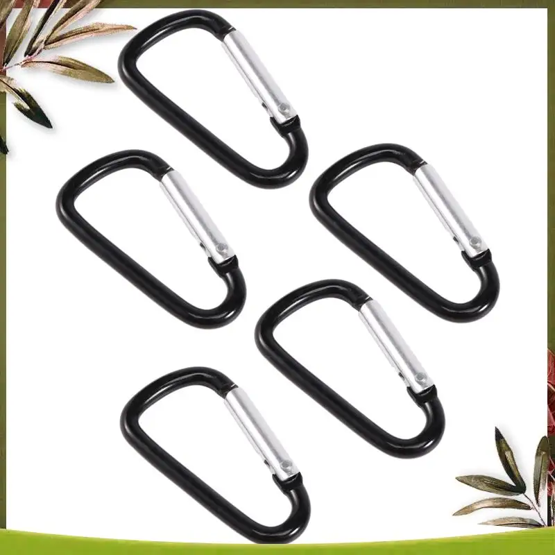Reliable-5X Hiking Spring Loaded 4Mm Dia Black Aluminum Alloy Carabiner Hooks