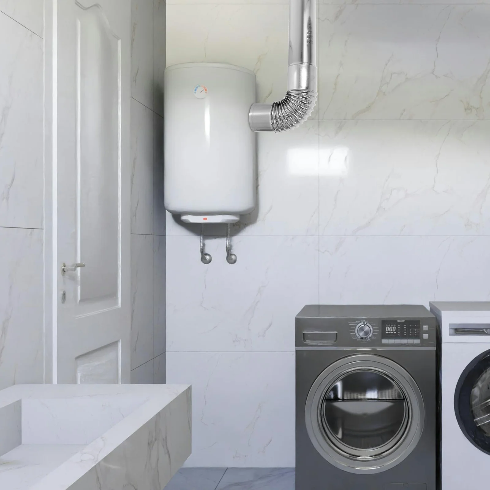 

3Pcs Metal Chimney Flue Straight Tubes 90 Elbow Connector Vent Pipe Smooth Surface Practical Easy Install Long Lasting