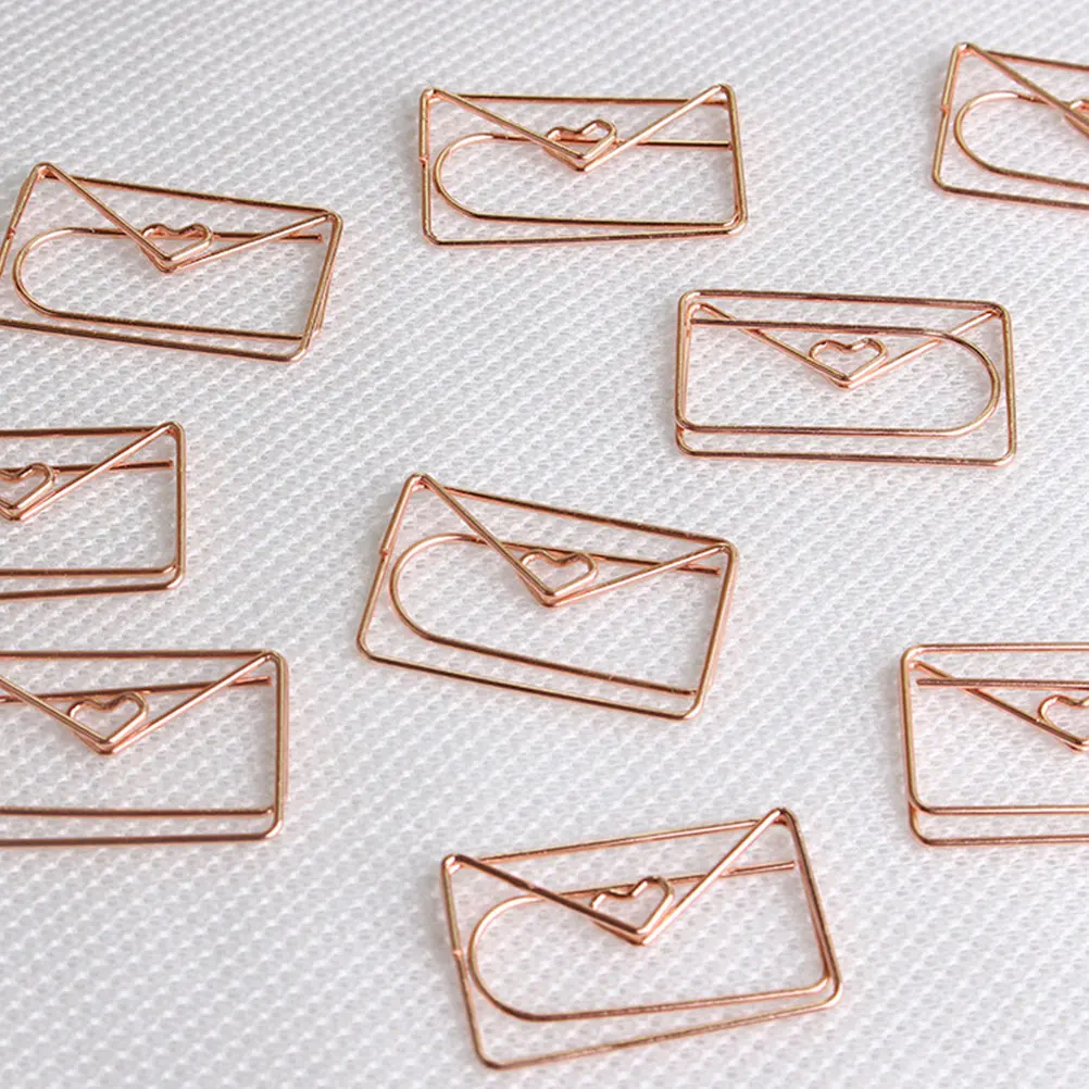

20pcs Love Envelope Label Clips Rose Gold Paper Shaped Scrapbook Decorative Office Supplies Portable Bookmarks