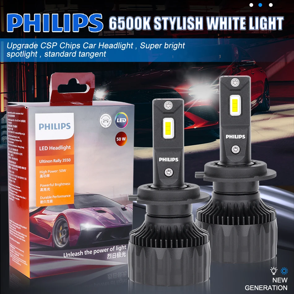 Philips Ultinon Rally 3550 LED H7 H4 H11 HB3 HB4 HIR2 9005 9006 9012 100W 9000LM lampade ad alta potenza 6500K bianco brillante per auto 2X