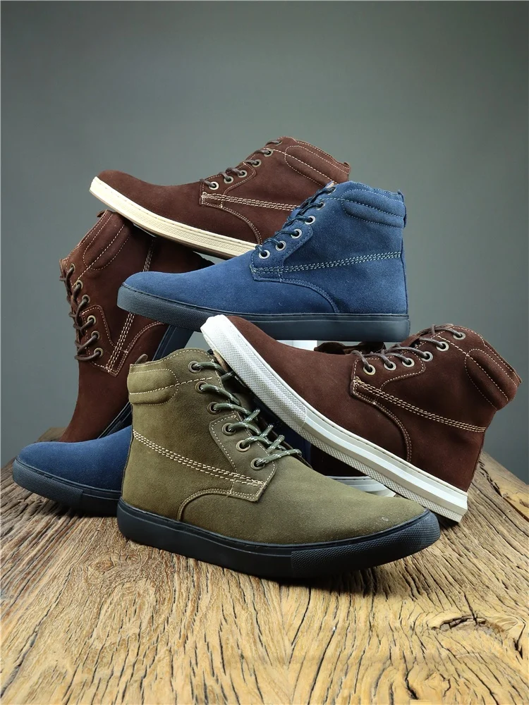 

Men's High Top Sewn oes Warm Fce Lined Leather Upper Cotton Lined Winter Boot Comfortable round Toe Rubber Outsole