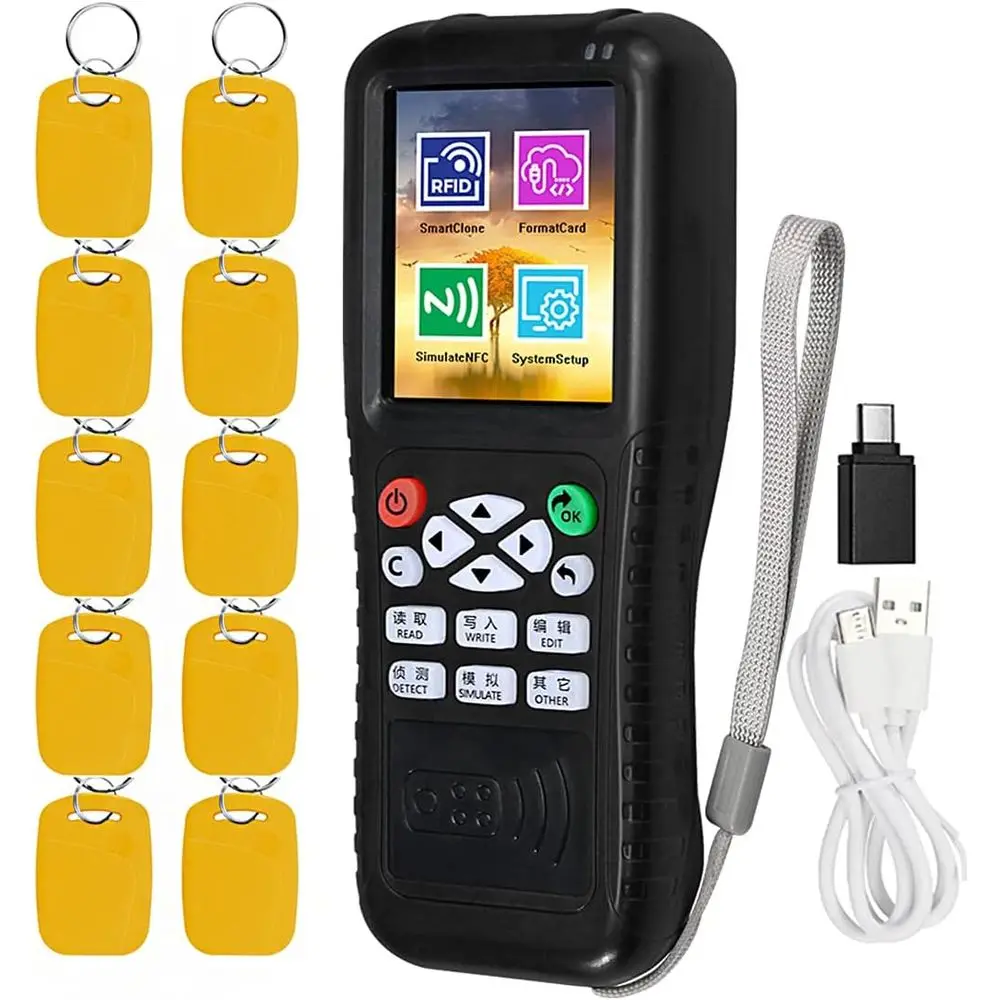 

HERNAS RID Reader Writer Duplicator, Multi requencies RID Smart Card Progmer, Encrypted Card Decoder, with Writable Key obs Card