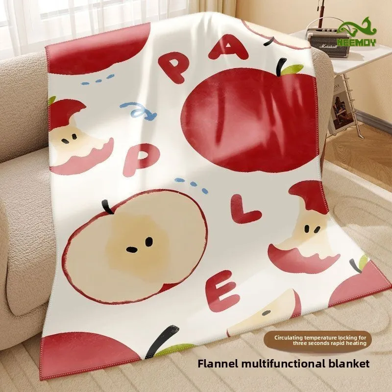 Apple Printed Flannel Blanket, Student Dormitory Air Conditioning Blanket, Office Shawl Nap Blanket, Single Leg Carpet Home