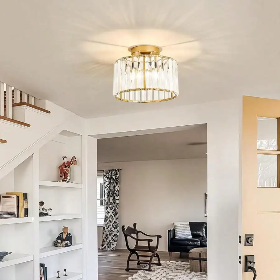 

Modern Crystal Semi-Embedded Ceiling Light - Gold Metal Lamp for Home Corridors & Living Spaces