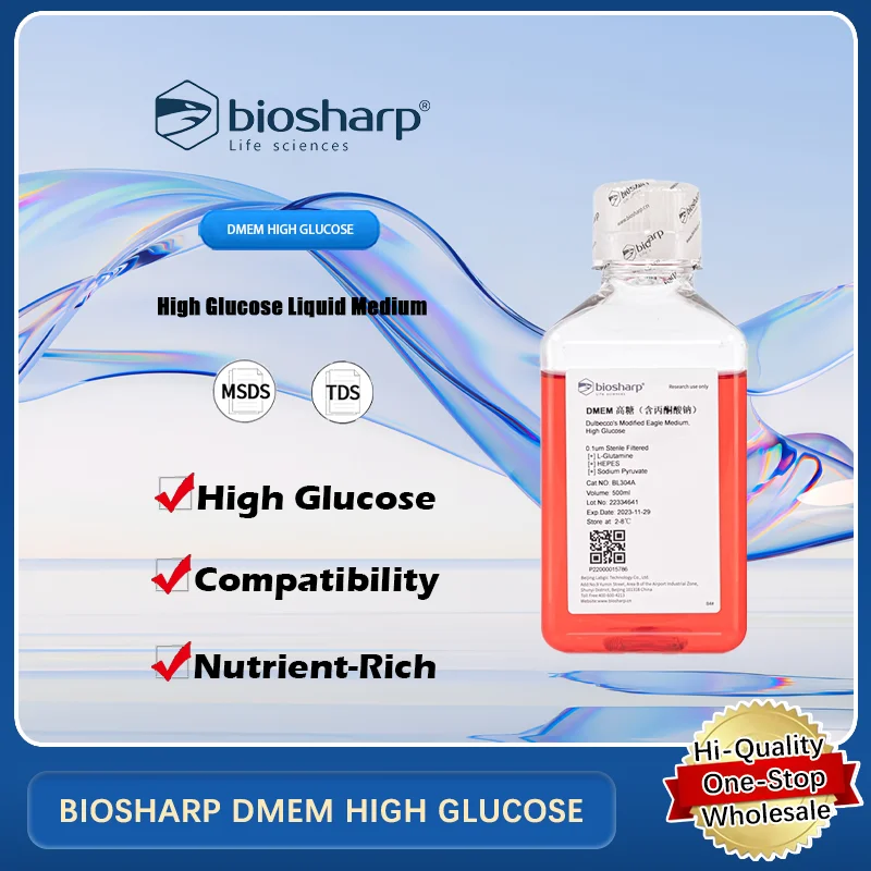 

BIOSHARP DMEM ВЫСОКОГЛЮЧАЯ жидкая клеточная культура среднего размера с натриями Pyru работает от роста и обслуживания клеток. Оригинальный продукт.