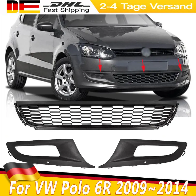 3X المصد الأمامي السفلي مركز مصبغة ترقية مجموعة لشركة فولكس فاجن بولو 6R 2009 ~ 2014 الضباب مصباح غطاء مصبغة الضباب ضوء الشواية اكسسوارات السيارات