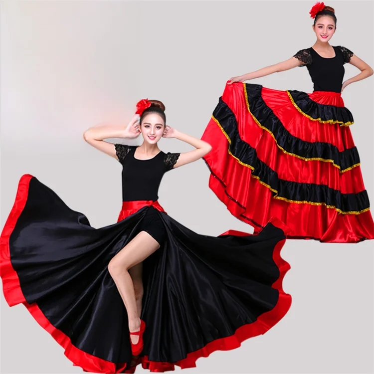 Spanish Bullfight Dance Skirt Flamenco Belly Dance Large Swinging Skirt Opening Dance Performance Costume Women's Ethnic Wear